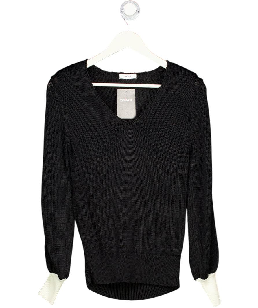 REISS Black & White Taylor Contrast Trim Knitted Jumper UK S