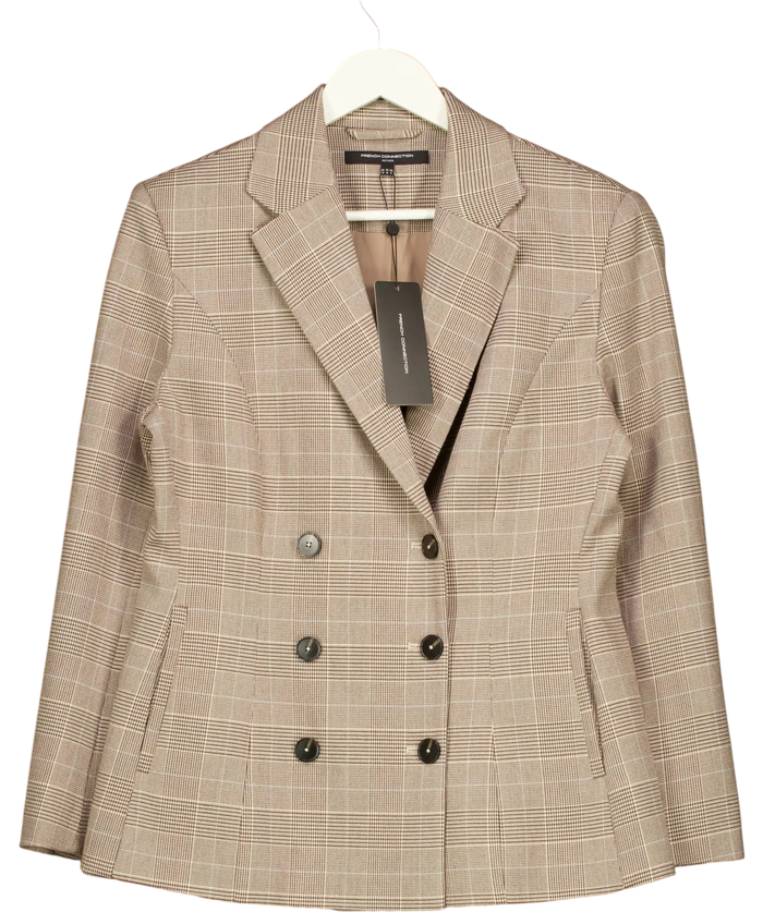 French Connection Brown Chester Check Cinched Blazer UK 12