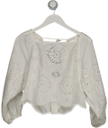 REISS White Becci Embroidered Scalloped Hem Brderie Blouse UK 10
