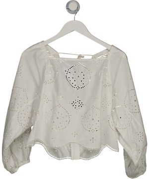 REISS White Becci Embroidered Scalloped Hem Broderie Blouse UK 10