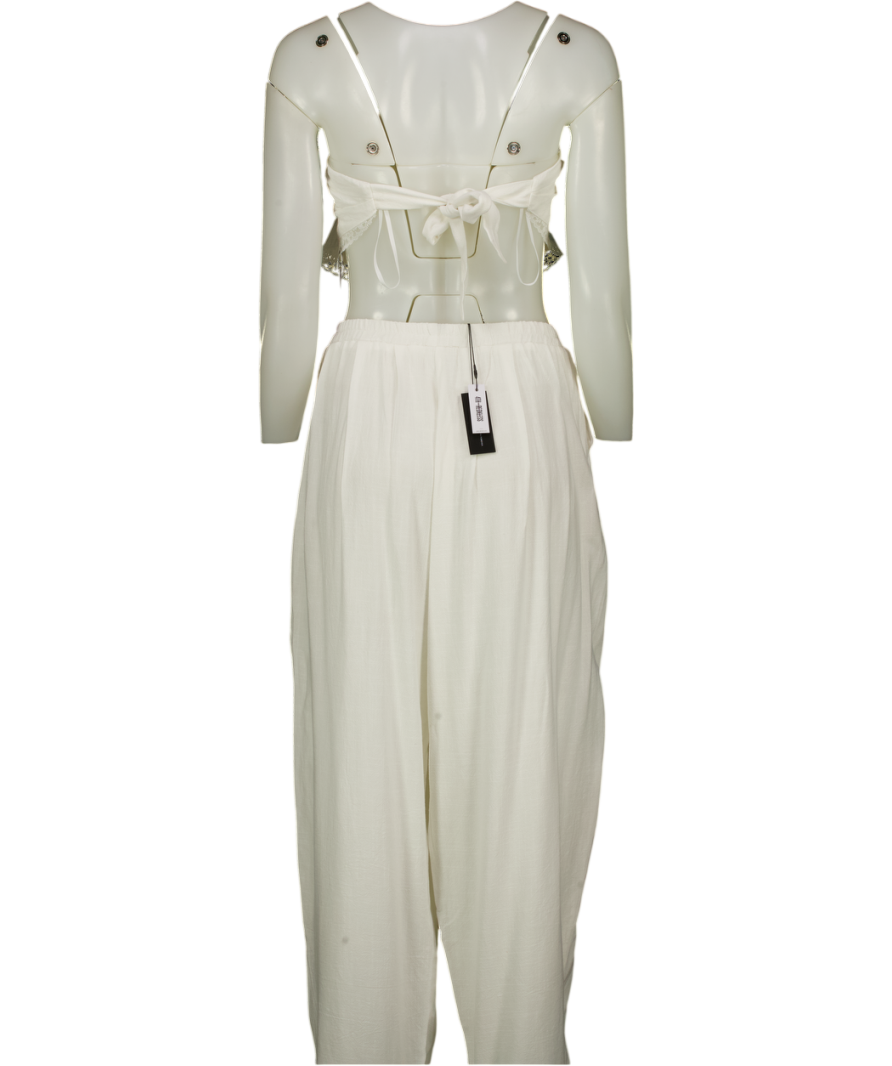 4th & Reckless 2-piece Sarah White Linen Blend Tie Back Scarf Top And Balloon Trousers UK 6