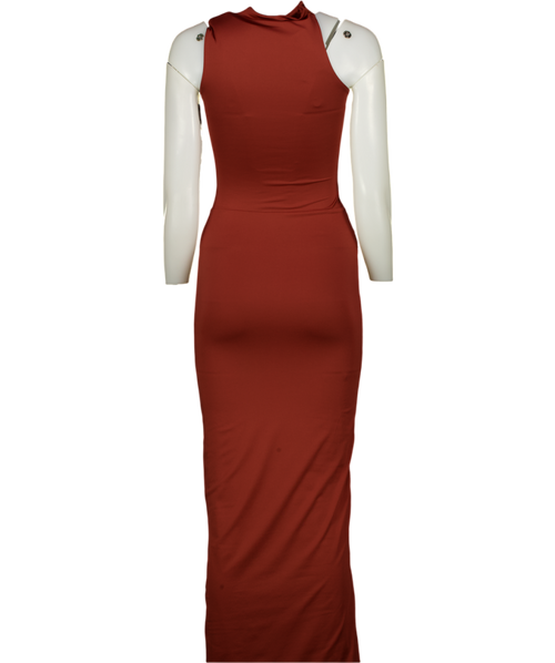 ARIA COVE Brown High Neck Stretcj Jersey Cut-out Maxi Dress UK 8