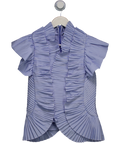 Karen Millen Blue Stripe Pleated Ruffle Sleeve Woven Top UK 10