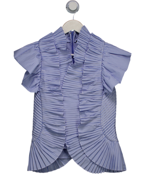 Karen Millen Blue Stripe Pleated Ruffle Sleeve Woven Top UK 10