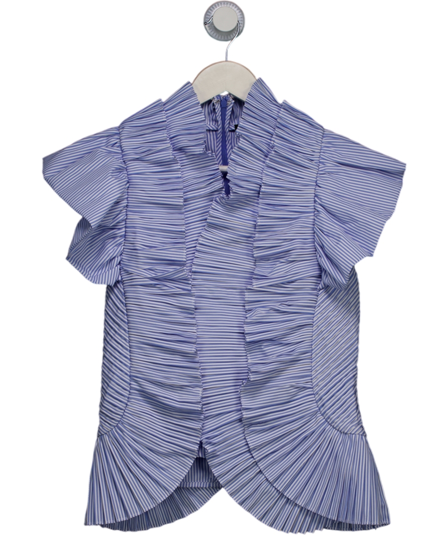 Karen Millen Blue Stripe Pleated Ruffle Sleeve Woven Top UK 10