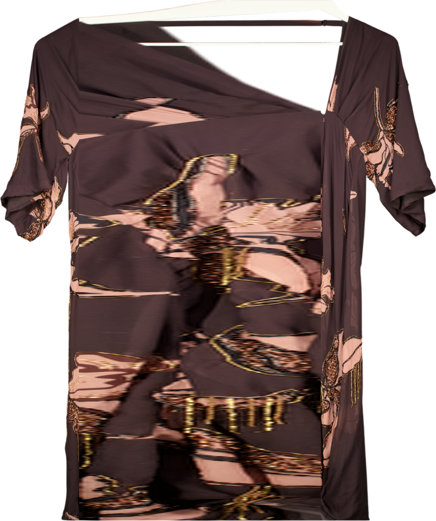 Karen Millen Brown Drama Kimono Sleeve Printed And Beaded Woven Maxi D –  Reliked