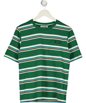 MIU MIU Green Classic Striped Pocket Logo  T-shirt UK M