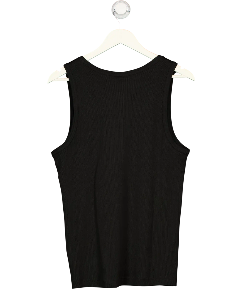 LACOSTE Slim Fit Ribbed Cotton Logo Tank Top In Black UK M