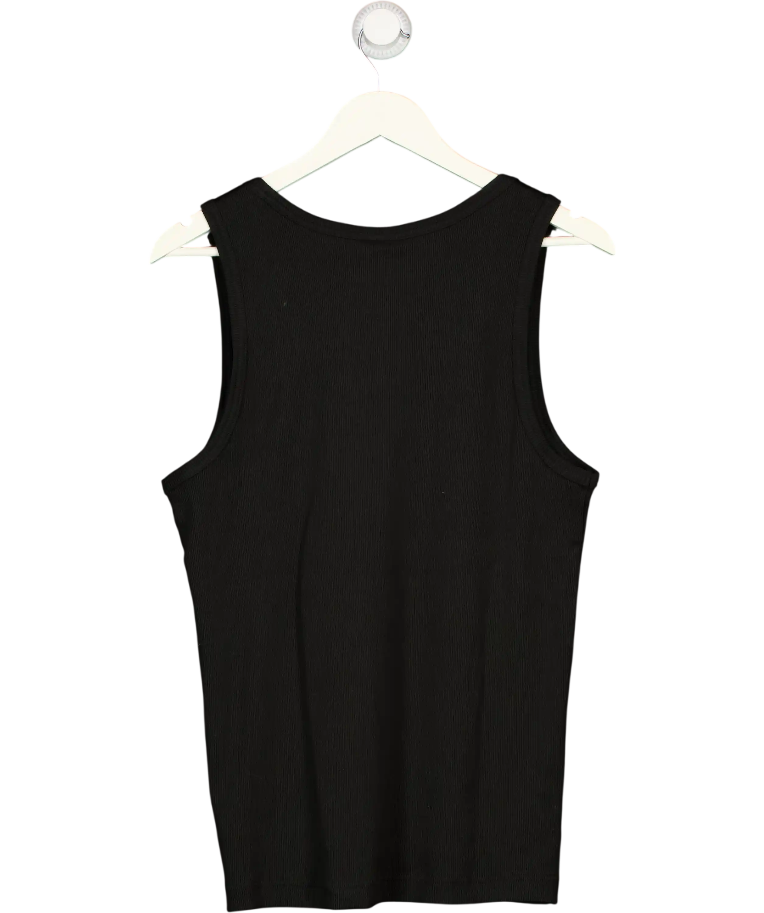 LACOSTE Slim Fit Ribbed Cotton Logo Tank Top In Black UK M