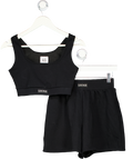 LOUNGE Black 2-piece Sweat Shorts And Crop Top Loungewear Set UK XS