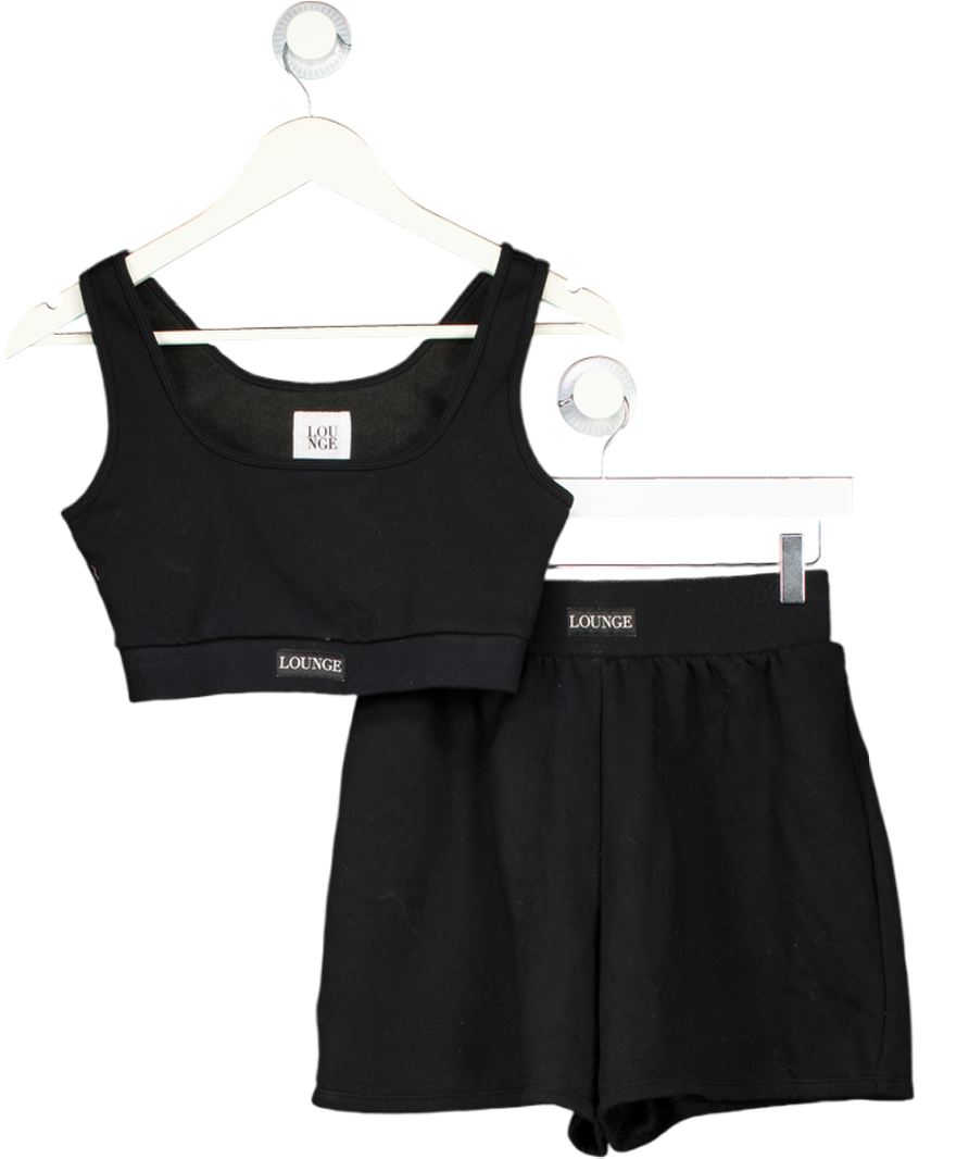 LOUNGE Black 2-piece Sweat Shorts And Crop Top Loungewear Set UK XS