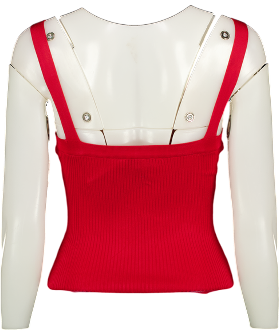 ZARA Red Ribbed Knit Strappy Top UK S