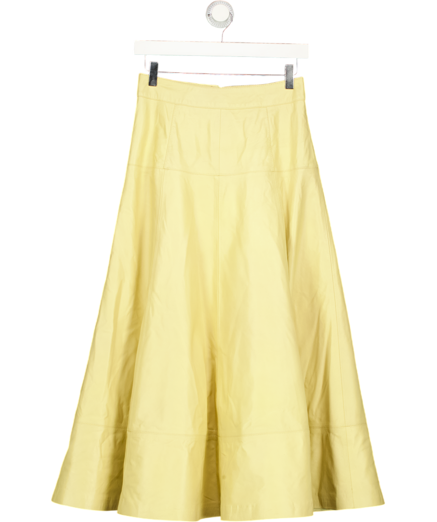 KAREN MILLEN Butter Yellow Real Leather Full Skirt UK 8
