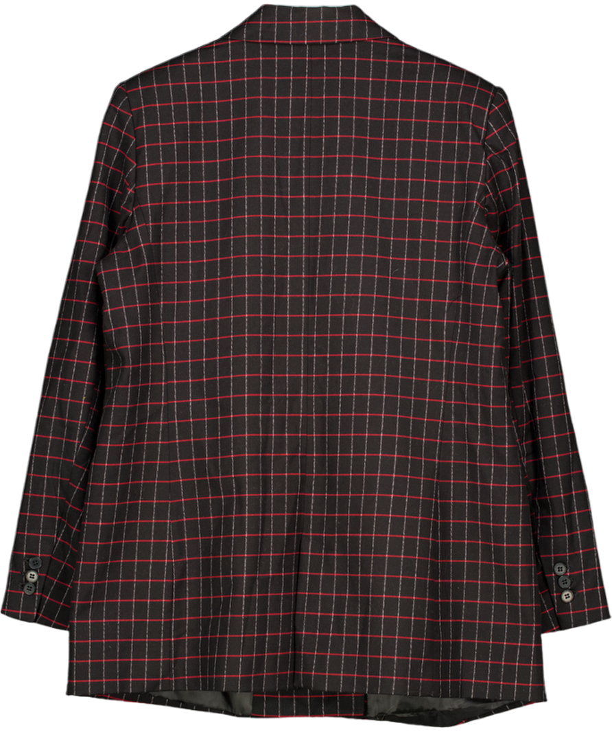 ZARA Black / Red Check Double Breasted Blazer UK L