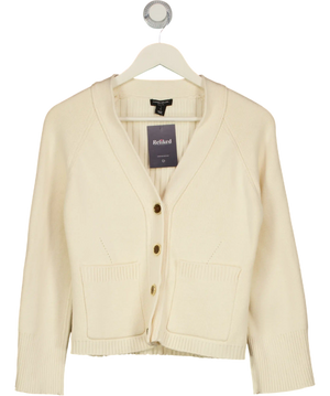 KAREN MILLEN Cream Petite Cotton Knitted Button Cardigan UK S