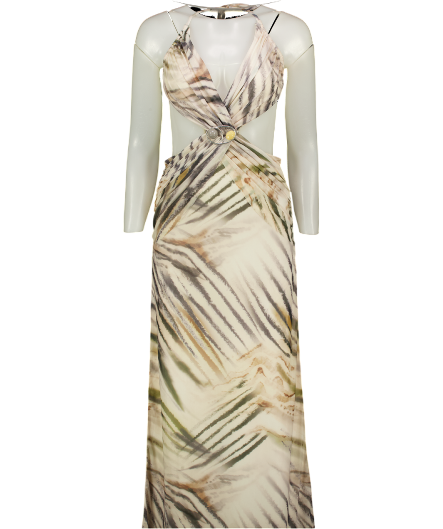 WHITE FOX Mariposa Maxi Dress Stonewash Cream Print UK XS