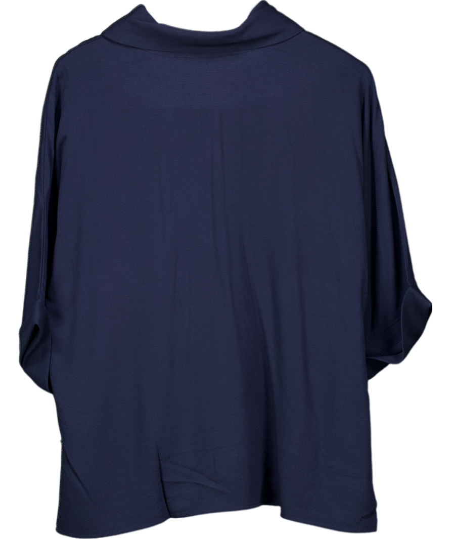 MANGO Navy Blue Oversized High Neck Flowing Blouse UK S