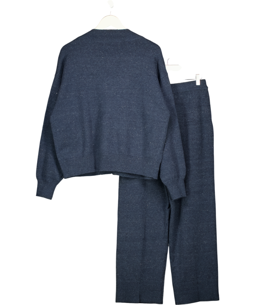 FREE PEOPLE 2-piece Navy Blue Marl Knitted Loungewear Set UK S