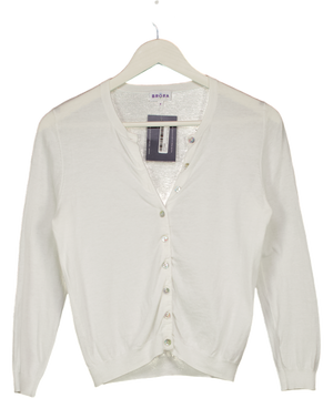 BRORA White Extra Fine Cotton Knit Cardigan UK 8