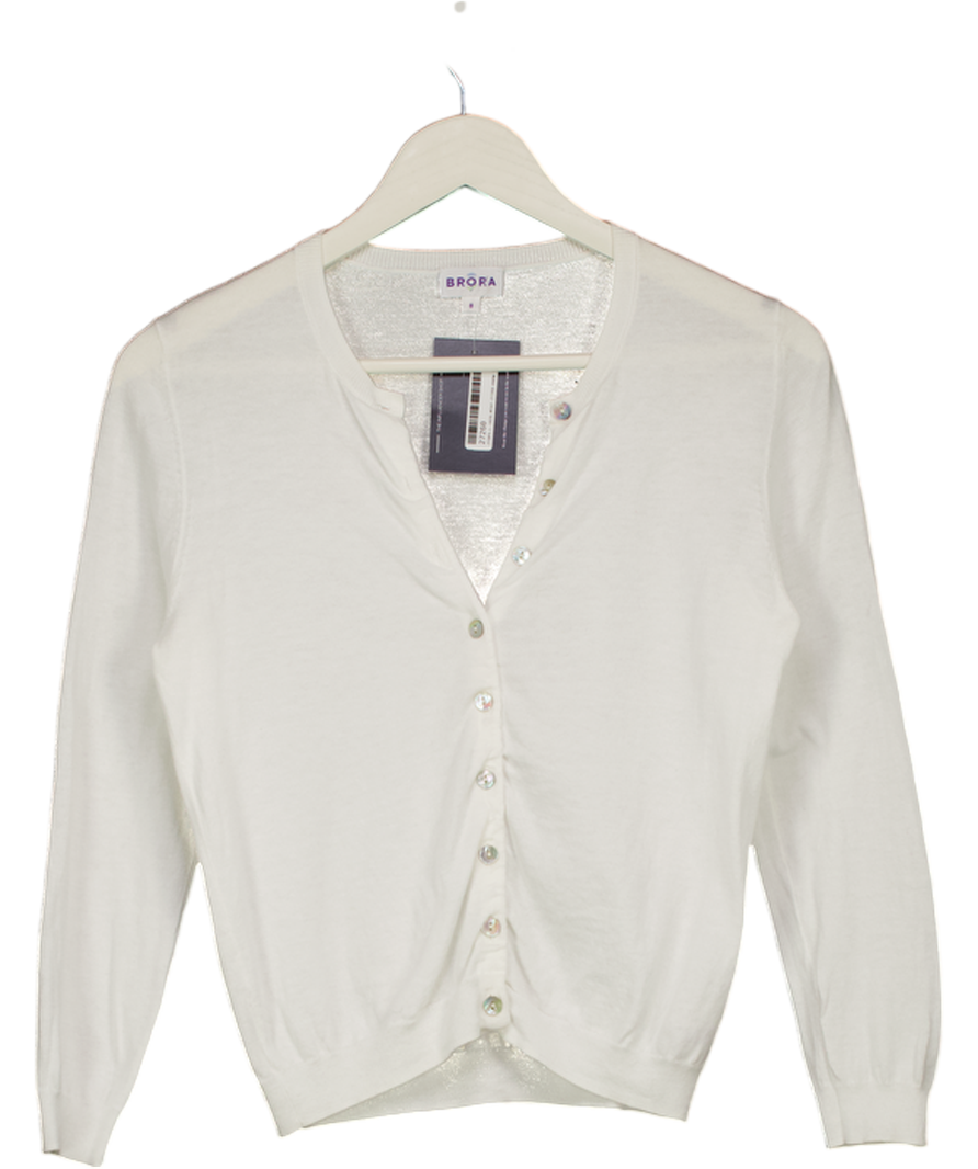 BRORA White Extra Fine Cotton Knit Cardigan UK 8