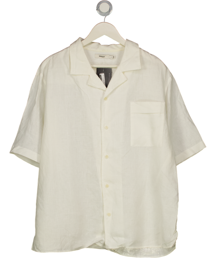 PANGAIA White Linen Shirt Dna Linen Camp Collar Shirt UK L