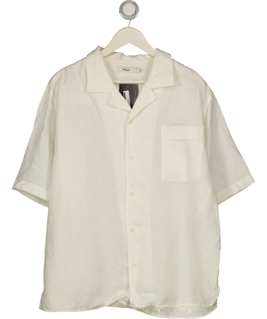 PANGAIA White Linen Shirt Dna Linen Camp Collar Shirt UK L