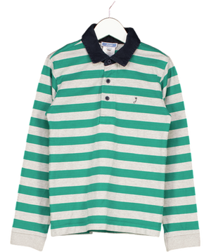 JACADI Grey Cotton Stripe Polo Shirt 8 Years