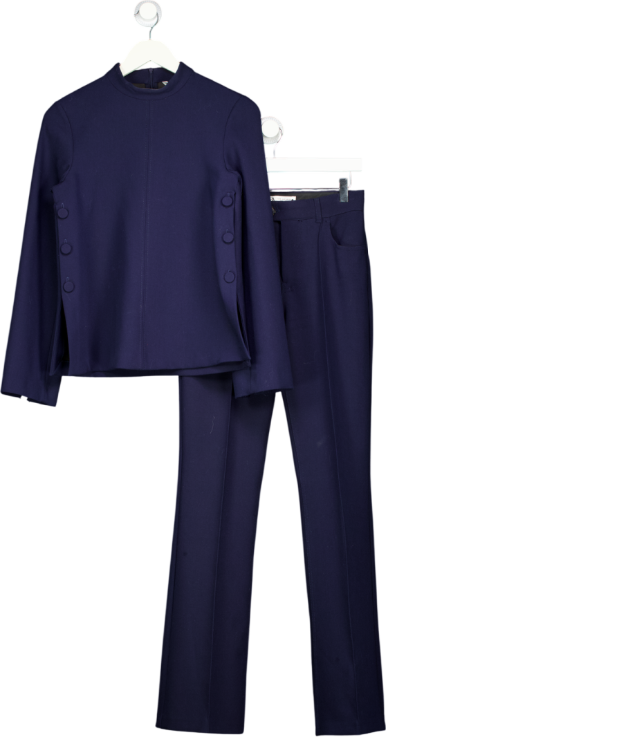 ZARA 2-piece Navy Blue Top And Flare Trouser Set UK XS/S