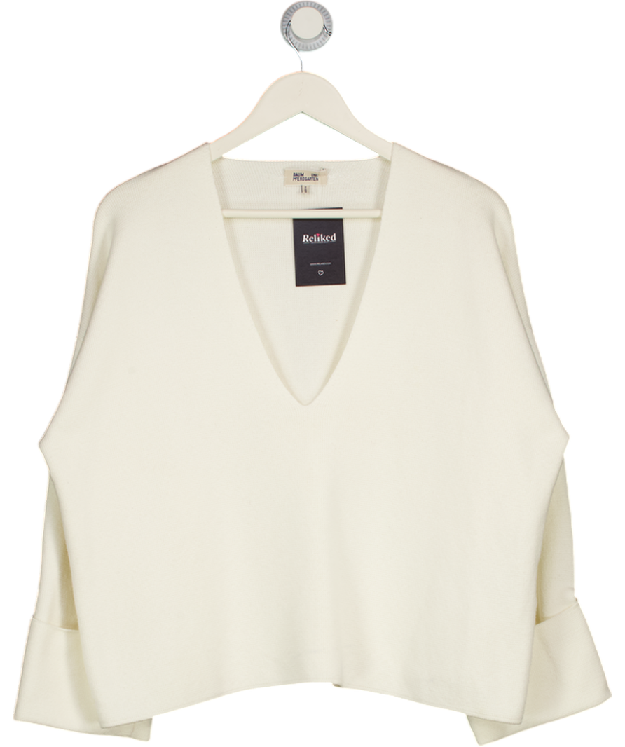 BAUM UND PFERDGARTEN Ivory White Cotton Blend V-neck Sweater UK S