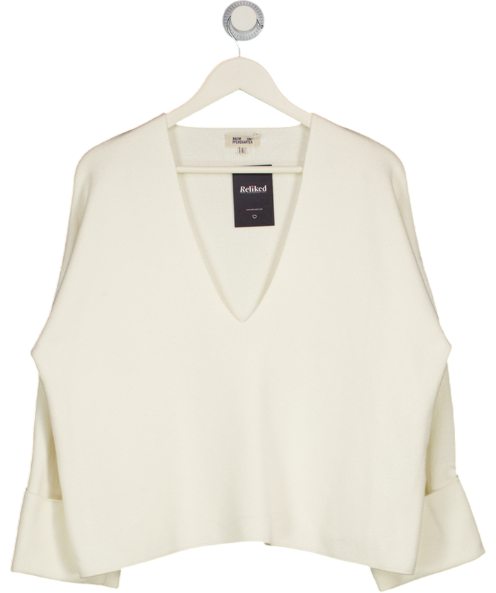 BAUM UND PFERDGARTEN Ivory White Cotton Blend V-neck Sweater UK S