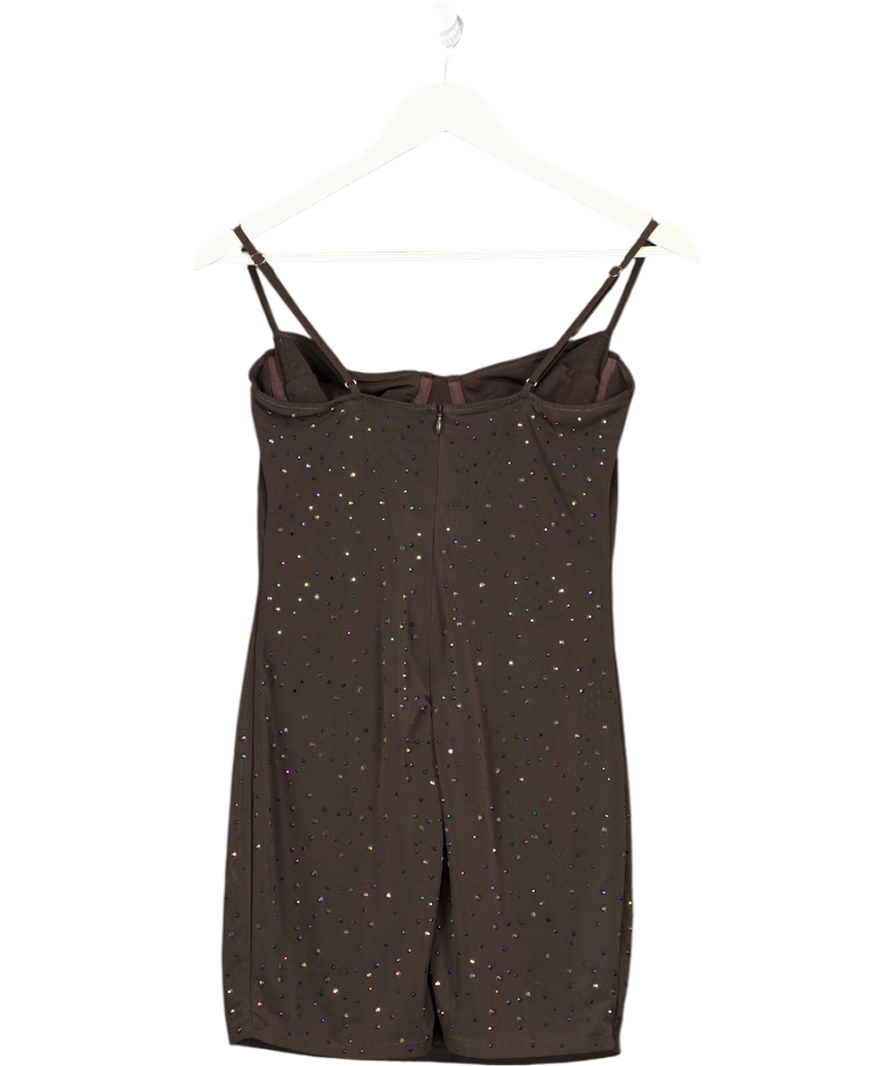 White Fox Brown Want To Party Embellished Mini Dress Chocolate UK M