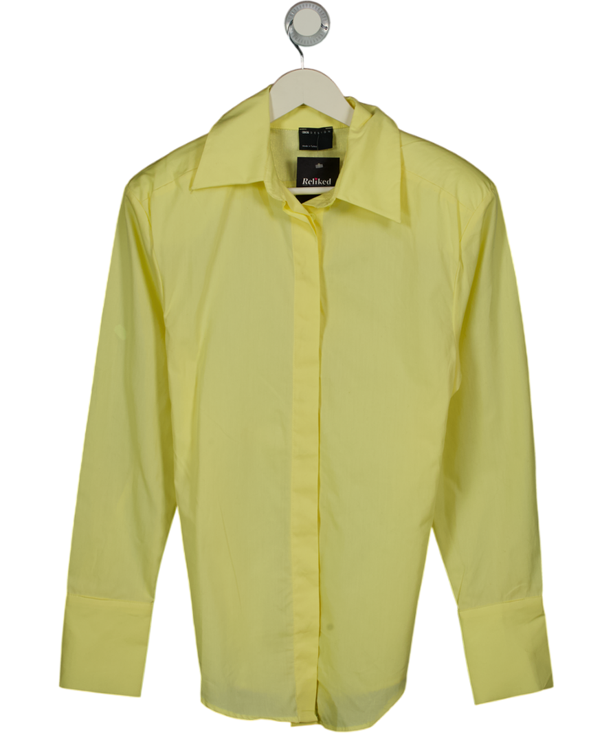 ASOS Yellow Clinched Shirt Mini Dress In Buttermilk UK 8