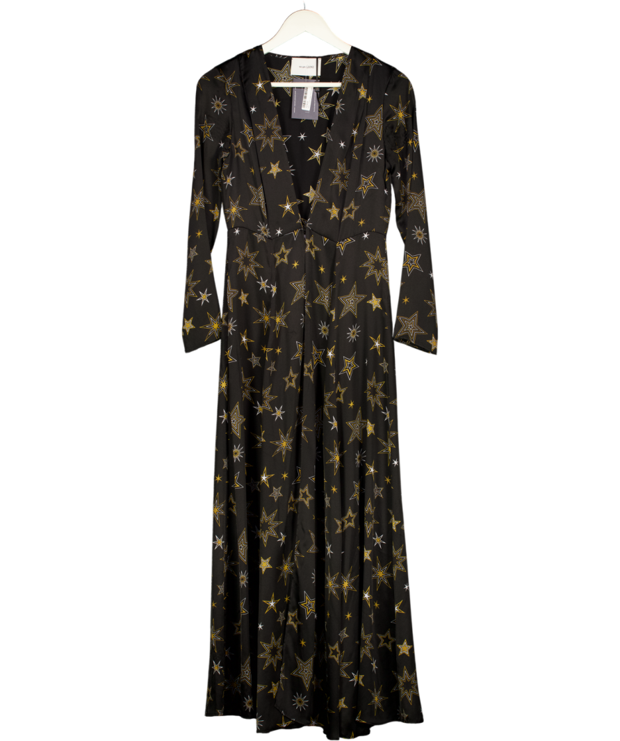 we are LEONE Black / Gold 100% Silk Star Print Kimono UK XS/S