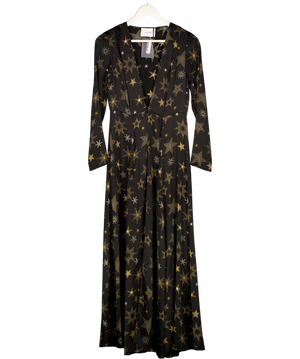 we are LEONE Black / Gold 100% Silk Star Print Kimono UK XS/S