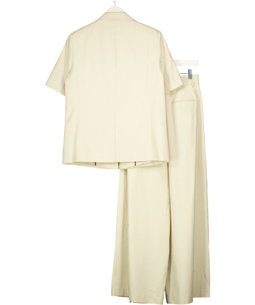 NOBODY'S CHILD 2-piece Stone Beige Stone Short Sleeve Relaxed Blazer & Wide Leg Trouser Set UK 8