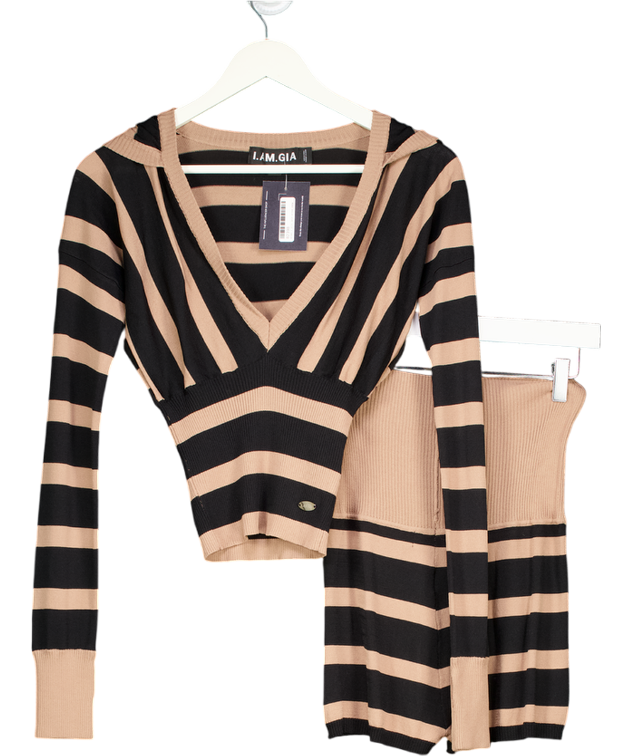 I.AM.GIA Brown Suzi V-neck Long Sleeve Fitted Hooded Sweater (s) And Shorts Set UK S