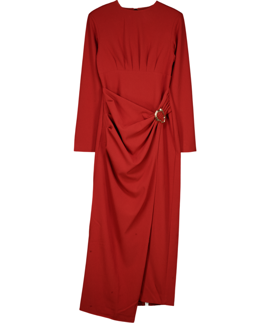 ARRANGE Curve Crepe Open Back Maxi Dress With Gold Hardware In Burgundy UK 10