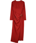 ARRANGE Curve Crepe Open Back Maxi Dress With Gold Hardware In Burgundy UK 10