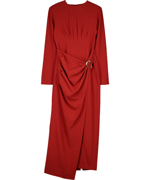 ARRANGE Curve Crepe Open Back Maxi Dress With Gold Hardware In Burgundy UK 10