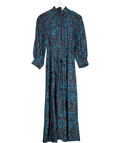 CEFINN Blue / Multi Print 100% Silk Midi Dress UK 8