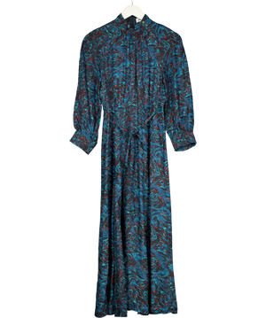CEFINN Blue / Multi Print 100% Silk Midi Dress UK 8