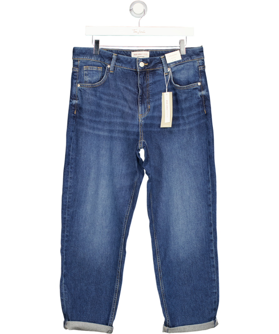 M&S PER UNA Blue Girlfriend Mid Rise Turn Up Jeans With Lyocell - Short Length UK 14
