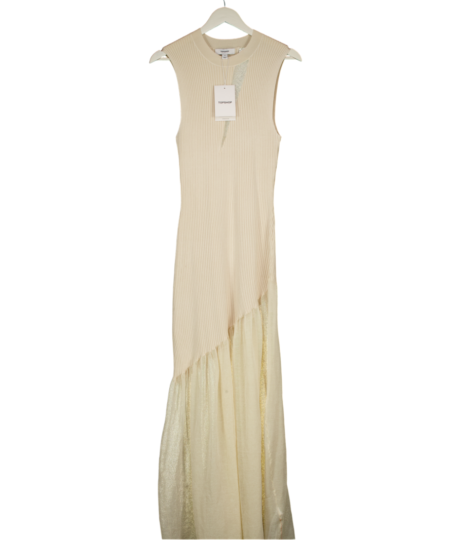 TOPSHOP Cream Knitted Sheer Mix Dress In Ivory UK M