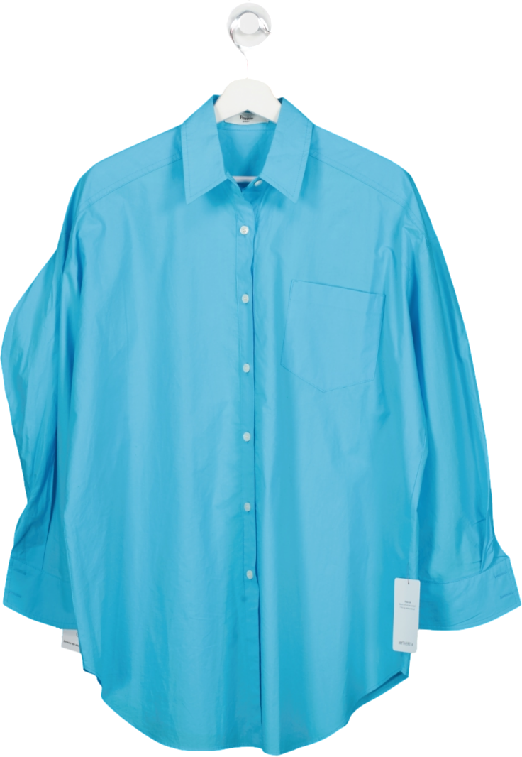 FRANKIE SHOP Blue Melody Oversized Organic Cotton Poplin Shirt UK XS/S