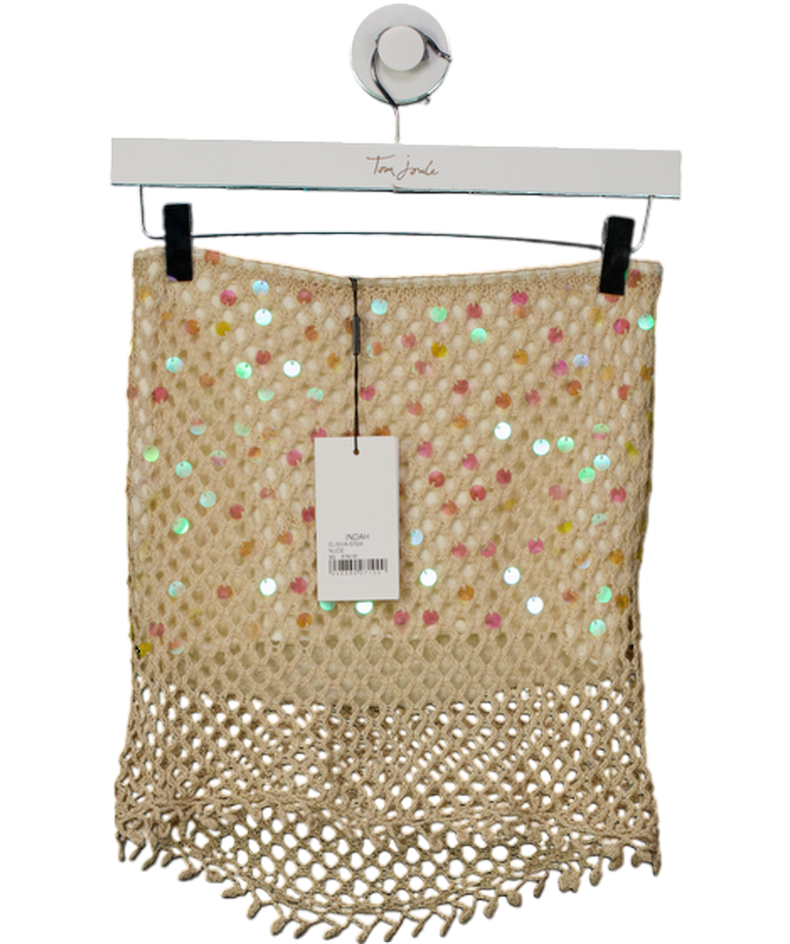 INDAH CLOTHING Nude Sequin Crochet Elisha Mini Skirt UK XS