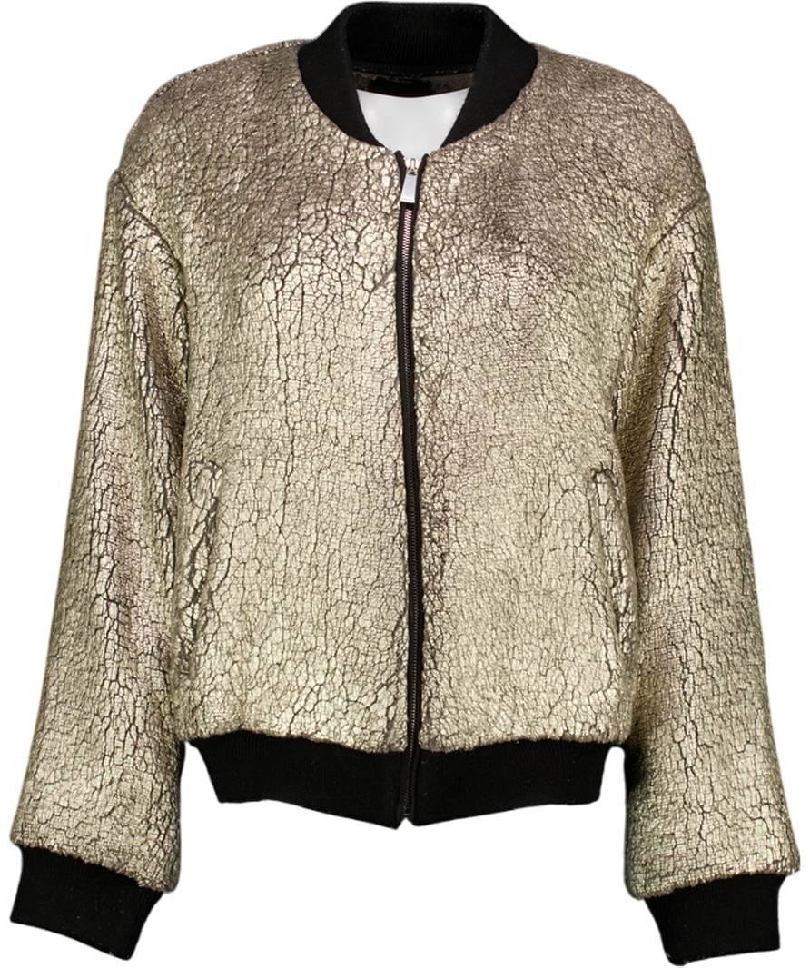 PINKO Metallic Silver Soft Faux Fur Footloose Bomber Jacket UK 8