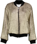 PINKO Metallic Silver Soft Faux Fur Footloose Bomber Jacket UK 8