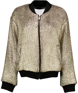 PINKO Metallic Silver Soft Faux Fur Footloose Bomber Jacket UK 8
