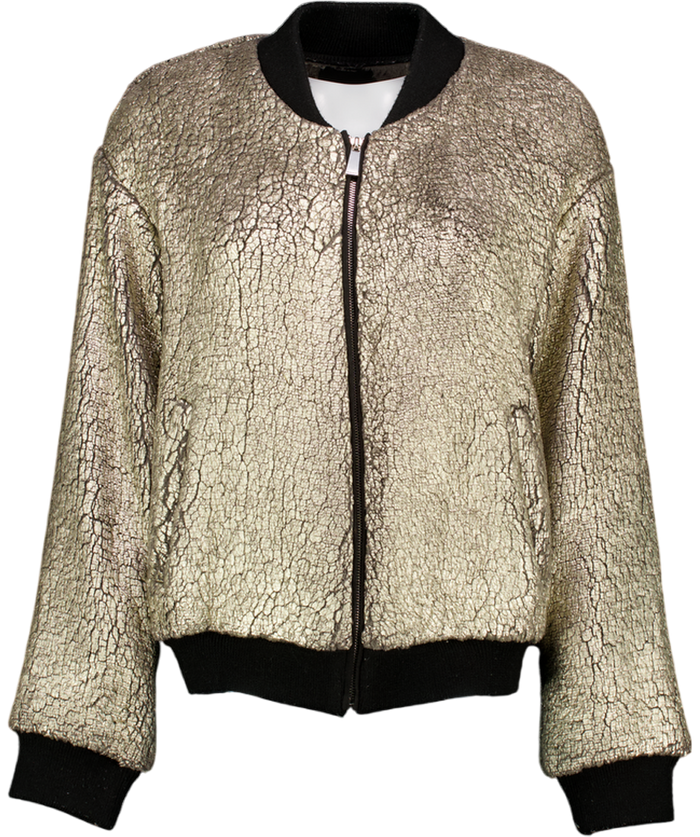 PINKO Metallic Silver Soft Faux Fur Footloose Bomber Jacket UK 8