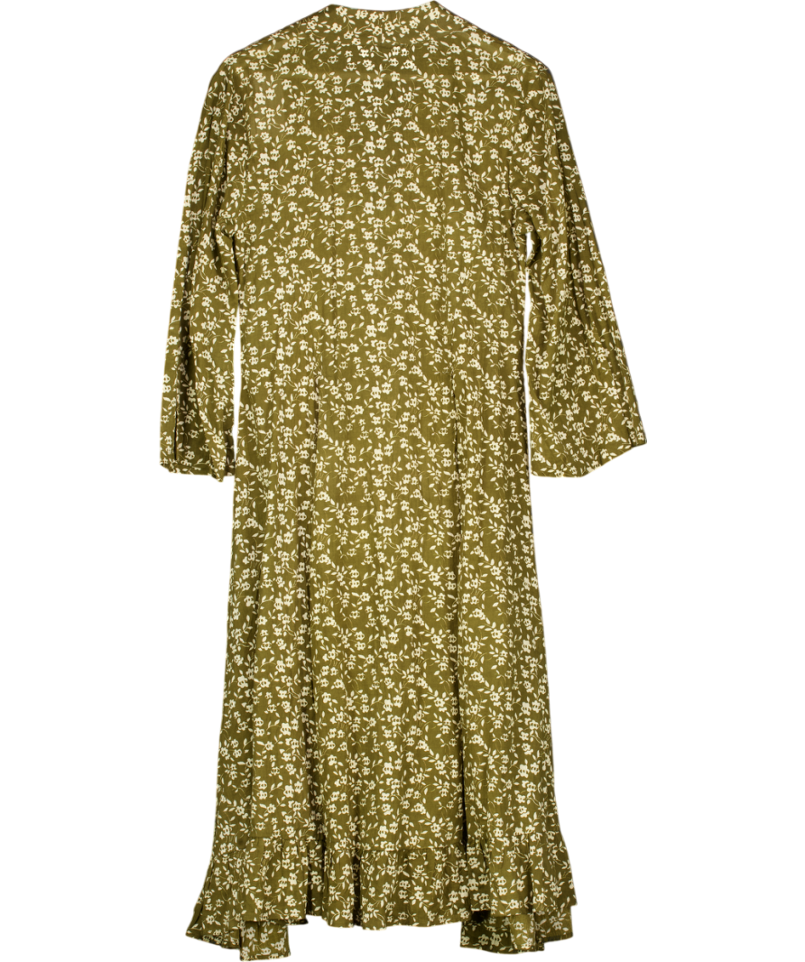 DODO BAR OR Olive Green / Cream Floral Knot Front Midi Dress UK 12 Reliked DODO BAR OR Olive Green / Cream Floral Knot Front Midi Dress UK 12 Reliked